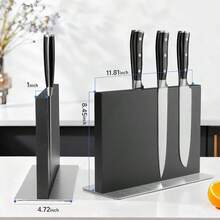 Double-Sided Magnetic Block, 12in Black Stainless Steel Holder Kitchen Countertop,  Space-Saving Storage Organizer - 12in + Black - View 5