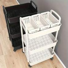 5/4/3-Tier Storage Cart, Easy To Move, Suitable For Kitchen, Bathroom, Bedroom, Black And White Storage Boxes, Multi-Functional Storage Cart, Fashionable Modern Storage Rack, Sturdy Storage Rack, Halloween And Christmas Gift - A - View 5