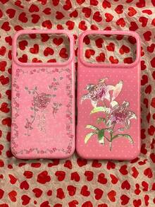 1PC Ins Polka Dot Lily Rose IMD Full Coverage Anti-Drop PC Phone Case Compatible With Apple 11 Pro Max/12 Pro Max/13 Pro Max/14 Pro Max/15 Pro Max/16 Pro Max/17 Pro Max - Multicolor - View 2