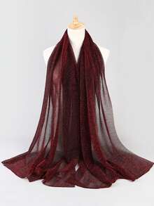 1pc Women's Lightweight Solid Color Sequin Scarf Headwrap Middle Eastern Style Decorative Shawl Sun Protection Wrap For Daily Use - S48844-wine Red - View 2