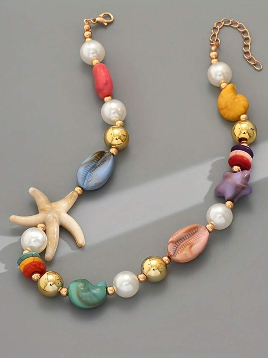 1 pieza Collar de estrella de mar estilo playa, accesorio de color aleatorio - Unitalla - Ver 1