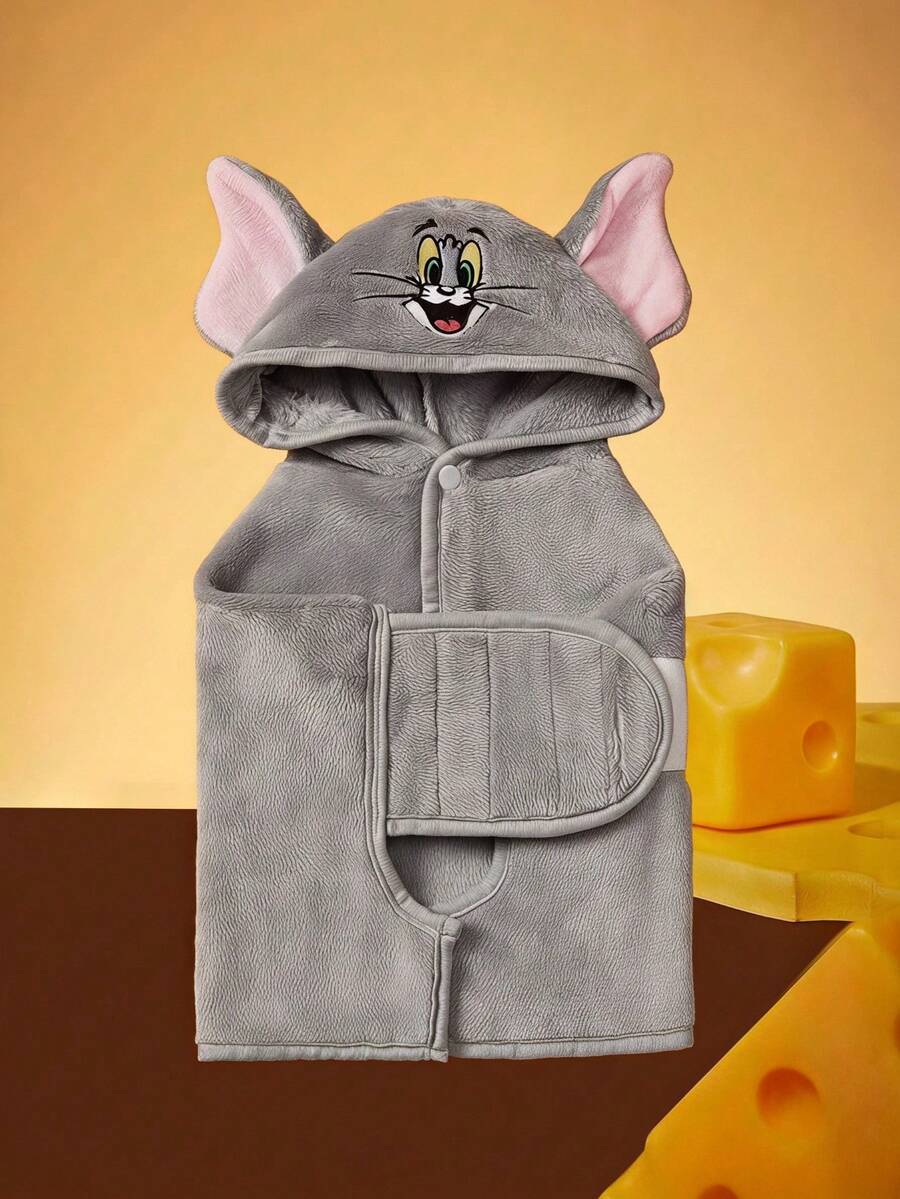 TOM & JERRY X PETSIN 一件装刺绣大耳朵蓝色猫咪宠物猫狗通用灰色毛绒舒适吸水狗帽浴袍 - 灰色 - 查看 1