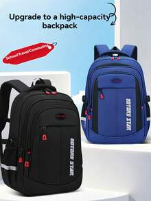 New Backpack For Elementary School Students, Girls And Boys, Laptop Bag, Simple Casual Versatile Campus Style, Black And Blue - Blue - View 3