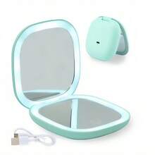LUYAO Mini Portable Magnifying Folding Makeup Mirror Led Lights Compact Pocket Travel Aesthetic Vanity Mirrors Make Up Tools - Cadet Blue - View 6