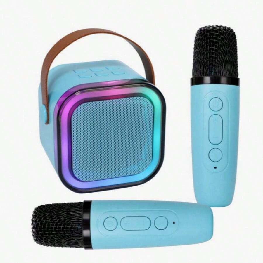 This Mini Karaoke Bluetooth Speaker Features A Wireless Microphone, Bright RGB Party Lights And Five Voice Effects, Making It Perfect For Family Gatherings And Birthday Parties. - Baby Blue - View 1