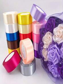 1 Roll Colorful Ribbon, 4cm Wide, 22m Long, Suitable For Making Rose Bows, Cake Decoration And Christmas Decoration, Ideal For Craft Projects And Gift Wrapping, Creative Crafts, Cake Decoration And Holiday Accents - A - View 3