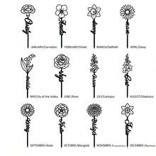 1pc Customized Floral Memorial Stake, Metal Tombstone, Rose Cemetery Plaque, Birth Flower, Memorial Garden Stake - Black - View 3