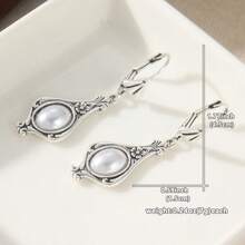 Faux Pearl Earrings, Bohemian Style Jewelry, Art Nouveau Dangle Earrings - Silver - View 2
