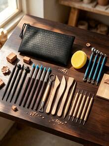 30/25 Buah Alat Pahat Keramik Profesional, Alat Ukir Detail Stainless Steel, Pembentuk Kayu, Stylus Bola, Alat Ujung Silikon, Spons, Tas Penyimpanan, Untuk Tanah Liat Polimer, Keramik, Patung Buatan Tangan - Alat-alat dari tanah liat - View 2