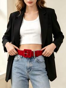 APLCSEY 1pc Women's PU Leather Suede Belt With Metal Buckle, Fashion Casual Street Style, Suitable For Daily Use In Autumn, Autumn, Halloween - Red - View 5