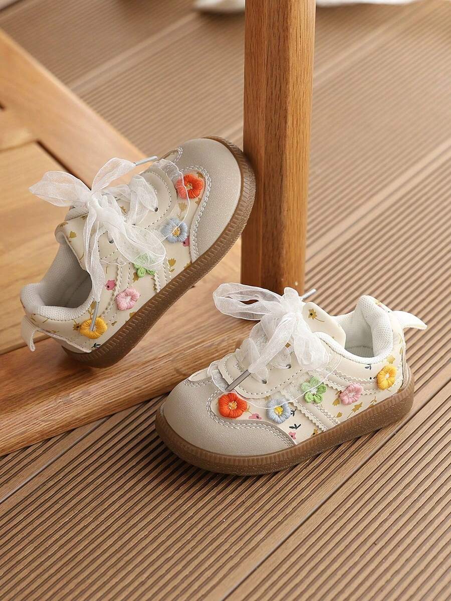 1 Pair Girls' Sports Shoes, New Spring/Autumn Korean Style Cute Toddler/Children's Training Shoes - Beige - View 1