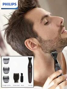 PHILIPS 電動鬍鬚修剪器 Multigroom 系列 MG1100/16,多功能剃鬚器,超精準鬍鬚造型器,3 個精準梳頭,全機可水洗,AA 電池(不含電池) - 黑色 - 查看 3