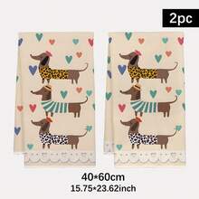 2pcs Dachshund Heart Theme Series Illustration Pattern Kitchen Towels, Rectangular Microfiber Kitchen Towels, Dish Cloths, Cleaning Cloths, Hand Towels, Cooking Baking Tea Towels, Kitchen Decor, Housewarming Gift, Birthday Gift, Bathroom Cleaning Wipes, Decorative Towels - Beige - View 12