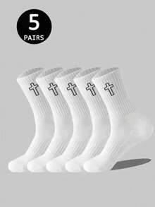 5/10 Pasang Kaos Kaki Cross Kasual Modis Serbaguna Olahraga Setengah Betis - Hitam dan Putih - View 10