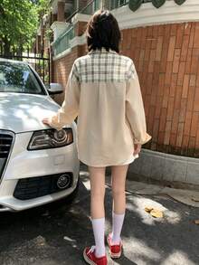 New Women's Spring/Autumn Patchwork Corduroy Long Sleeve Shirt, Designer Niche Unique Blouse Cardigan Jacket - Apricot - View 11