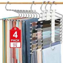 Perchas Multifuncionales Tipo S de 9 Niveles, Acero Inoxidable, Plegables y Antideslizantes, Ahorro de Espacio, Organizador para Pantalones, Faldas y Bufandas 4 Pack - Multicolor - Ver 1
