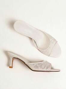 Sexy Lace Mesh Open Toe Round Toe High Heel Slide Sandals For Women, Summer Outdoor Wear, Comfortable - White - View 3