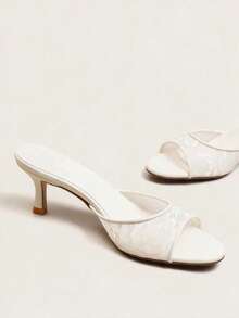 Sexy Lace Mesh Open Toe Round Toe High Heel Slide Sandals For Women, Summer Outdoor Wear, Comfortable - White - View 2