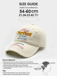 1Pc Women's Distressed Baseball Cap With Colorful Letter Embroidery And Adjustable Buckle Strap For Streetwear Outfits - Embroidered Letter - View 3