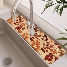 1pc Autumn Maple Leaf Design, Non-Slip Quick-Dry Rubber Absorbent Mat, Suitable For Sink And Faucet, Perfect Gift For Autumn And Winter - Multicolor - View 1