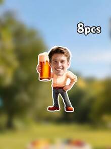 8/16/24pcs Customized Photo Beer Banner Bunting, Personalized Face Beer Mug Small Flags, Beer Theme Bachelor Party Banner, Adult Birthday Party Decoration, Backyard BBQ Photography Backdrop, Summer Beach Party Supplies, Personalized Gift - Multicolor - View 8