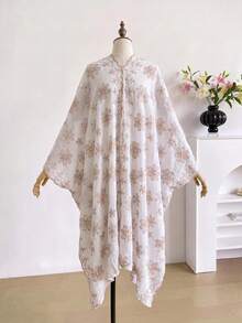 1件優雅花卉刺繡開衩和服式圍巾/沙龍披肩女款，波希米亞風春夏海灘度假防曬罩衫，裝飾性刺繡開襟衫，適合日常穿著，完美禮物選擇 - 白色 - 查看 4