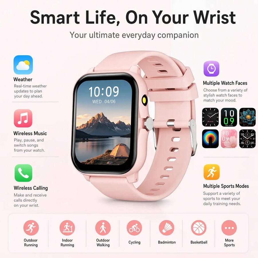 1.83 Inch HD Display Smart Watch, Unisex Smart Watch, 260mAh Battery, Outdoor Flashlight, Multiple Sports Modes, Message And Call Notifications, Multi-Function Smart Watch, Sports Style Smart Watch Compatible With Android And IOS - View 1