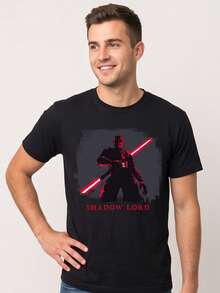 Maglietta estiva Off Campus da uomo nera, streetwear Y2K, merchandise cinematografico, stampa Darth Maul che guarda il basso, unisex uomo donna, maniche corte - nero - Visualizzare 3