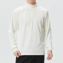 Adidas Men's Waffle Knit Half-Zip Pullover Sweatshirt - White - View 1