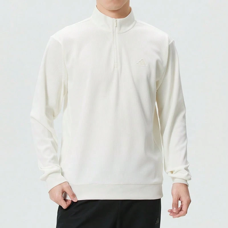Adidas Men's Waffle Knit Half-Zip Pullover Sweatshirt - White - View 1