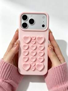 Casing Ponsel - Macaron Warna Solid Kreatif 3D Bentuk Hati dengan Perekat Hisap, Bingkai Kamera Jendela Besar, Cangkang Lembut yang Mudah Dipasang, Kompatibel dengan Apple 18/18Pro/18Pro Max/17/17Pro 17 Pro Max/16/16Pro/16promax/15/15Pro/15promax/14/13/12/11 Pelindung Ponsel - Berwarna merah muda - View 4