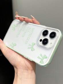 1件極簡清新薄荷綠蝴蝶結宗教標語圖案防滑透明對比色3合1綠色透明軟手機殼，適用於 11/12/13/14/15/16/17 Pro Max - 彩色 - 查看 5