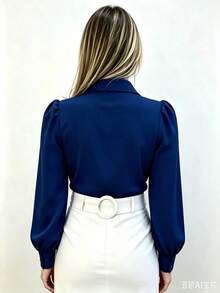 Women's Social Shirt With Long Sleeve Button Tendência Moda Super Shipping! ! - Marine - View 2