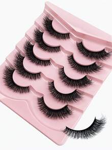 5 Pairs DD Curl Fluffy Russian Mink False Eyelashes, 3D Voluminous Dense Cat Eye Faux Lashes, Messy Mink Lashes, Long Fox Eye Lifting Lash Set, Full Root Extended Volumizing Outer Corner Makeup - Black - View 8