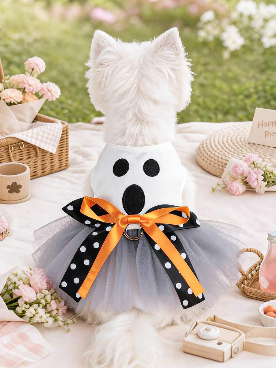PETCIRCLE 1件寵物衣服 小狗幼犬貓用 可愛風輕量透氣節日氛圍蝴蝶結芭蕾舞裙 - Ghost - 彩色 - 查看 1