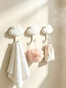 Ins Cream Style 3D Cloud No-Drill Wall Hook, Traceless Adhesive Wall Hanging Hook, Creative White Cloud Design Entryway Key & Bag Storage Rack, Bathroom Towel Wall Mount Decorative Adhesive Hook - View 6