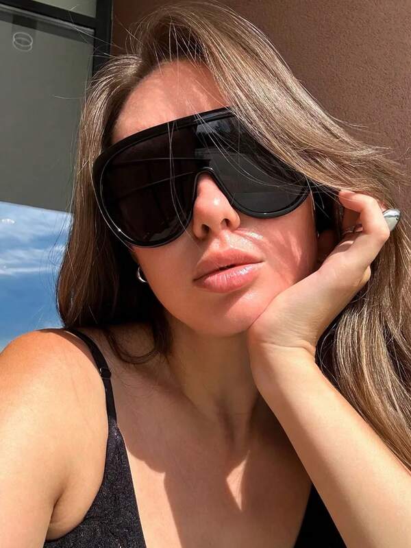 1pc Oversized One-Piece Sporty Retro Fashion Glasses, Unisex, Full Frame Futuristic Cycling Multi-Function Eyewear, Suitable For Travel, Cycling, Daily Wear