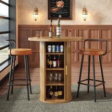 Round Bar Table With Storage, 91.6cm High Standing Table With Cabinet, MDF Wood Look, Load Capacity Up To 75kg, For Bar & Living Room - A - View 1