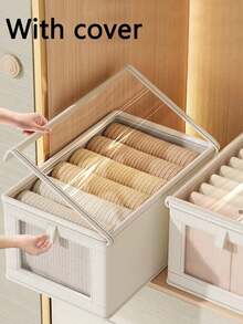 1pc Foldable Clothing And Blanket Storage Bag, Storage Box With Transparent Window And Handle, Reinforced Foldable Linen Storage Basket, Home Storage, Clothing Storage Box, Bedroom Storage, Closet Organization, Dorm Storage Box, Clothing Organization - Multicolor - View 9