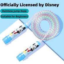 Mesuca Fitness Jump Rope, Disney Licensed Cartoon Print, Multiple Colors Available, Plastic Handle, Rainbow Glitter Transparent Rope, Adjustable, Portable, Outdoor Sports Training Rope, 1pc - Multicolor - View 1
