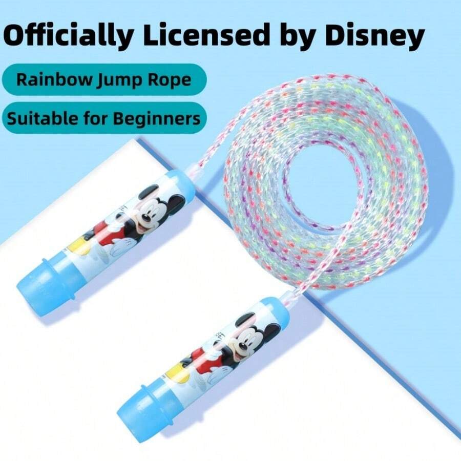 Mesuca Fitness Jump Rope, Disney Licensed Cartoon Print, Multiple Colors Available, Plastic Handle, Rainbow Glitter Transparent Rope, Adjustable, Portable, Outdoor Sports Training Rope, 1pc - Multicolor - View 1