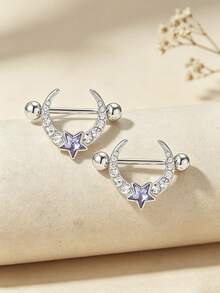 2pcs Fashion Sexy Star & Moon Nipple Rings For Women, Body Piercing Jewelry Accessories Suitable For Intimate Romance, Valentine's Day Romantic Gift, Bar Party, Summer Outfit And Other Occasions - Star - View 5