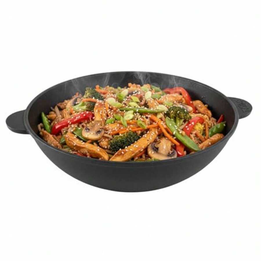 BIG-PAN Sartén wok de hierro fundido de 30 cm, 4, 7 L para todo tipo de fuegos, incluye inducción Asia Wok, sartén para cocinar Kazan Grill Kazan Kazan, apta para horno, Kazan Cast Iron Pilav - Ver 1