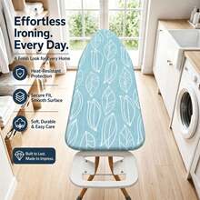 1pc Blue Leaf Pattern Ironing Board Cover | Polyester Material, Heat Resistant, Elastic Edge, Easy To Install, Machine Washable, Fits Most Ironing Board Sizes, Cover Only - Blue Leaf - View 7