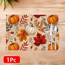 1pc/4pcs/6pcs Pumpkin Pattern Printed Linen Placemats, Rectangular Table Mats, Washable, Easy To Clean, Plate Mats, Bowl Mats, Western Style Dining Mats, Suitable For Kitchen, Dining Room, Home Gatherings, Coffee Table And Daily Table Decor - Multicolor - View 15