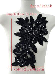 BNH1463 畅销珍珠刺绣带水钻，现货服装和家纺 DIY 工艺用品，全新 3D 花朵带亮片蕾丝面料配件 - 宽度：21 厘米 - 黑色 - 查看 8