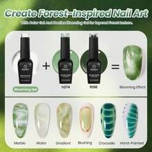 Beetles 5 Colors Green Gel Polish Set, Forest Spectrum 5 Green Jelly Gel Polish With Blooming Gel, Dotting Pen, Marble Nail Art, Soak Off UV LED - 5 Colors with Blooming Gel - 查看 4
