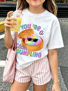 Tween Girl Casual Fun Print Crew Neck Short Sleeve Pullover T-Shirt Summer Top - White - View 1