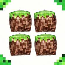 Large Pixel Cube Aluminum Foil Balloon, Video Game Miner Theme Polyester Film Balloon, 55.88cm Pixel Mining Birthday Decoration, Game Party Supplies Props - Square Pixel - View 2