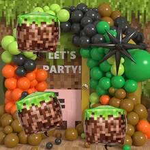 Large Pixel Cube Aluminum Foil Balloon, Video Game Miner Theme Polyester Film Balloon, 55.88cm Pixel Mining Birthday Decoration, Game Party Supplies Props - Square Pixel - View 5